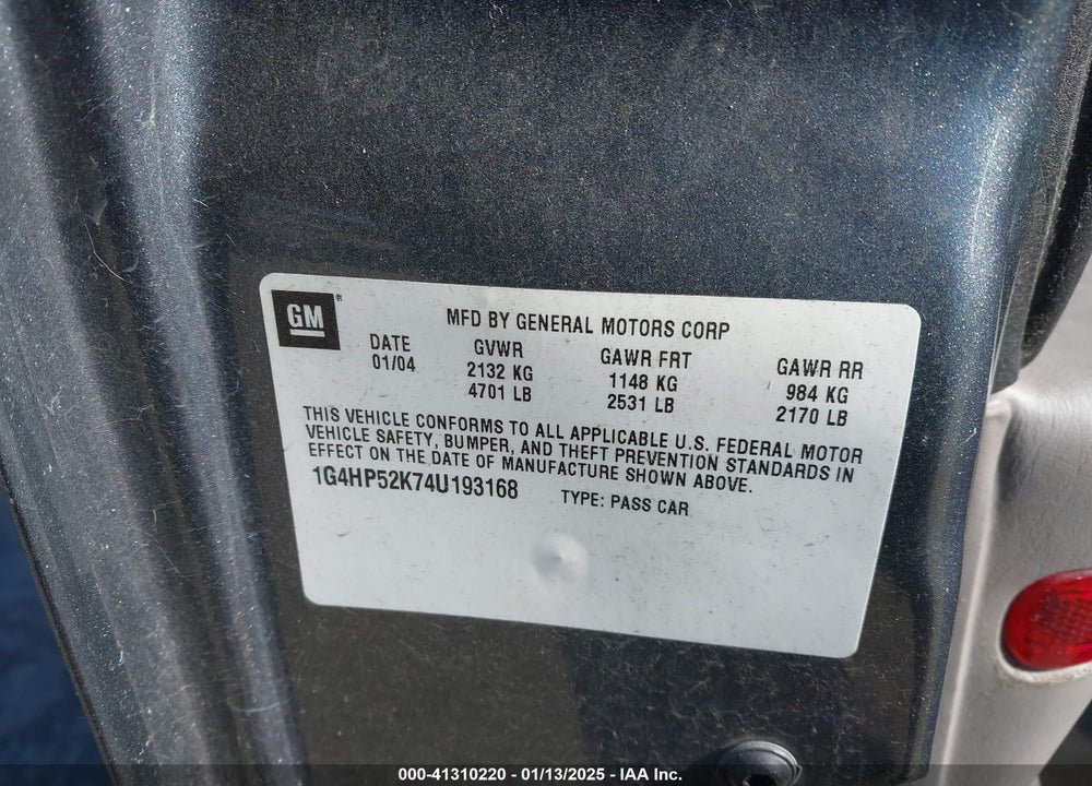 2004 BUICK LESABRE VIN: 1G4HP52K74U193168