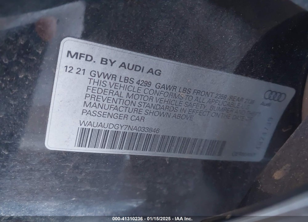 2022 AUDI A3 VIN: WAUAUDGY7NA033846