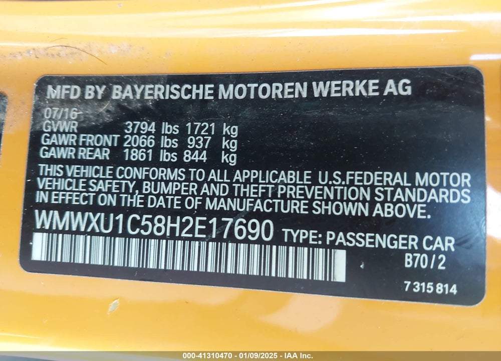 2017 MINI HARDTOP COOPER VIN: WMWXU1C58H2E17690