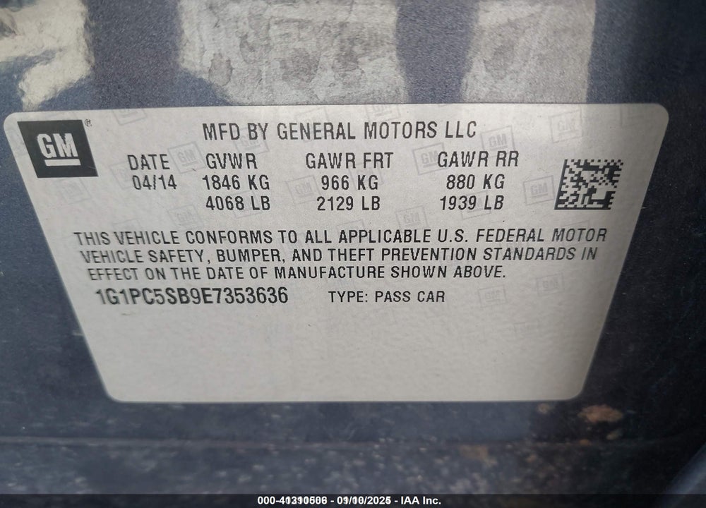 2014 CHEVROLET CRUZE VIN: 1G1PC5SB9E7353636