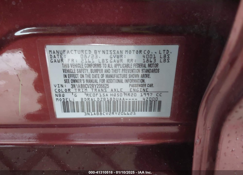 2024 NISSAN SENTRA VIN: 3N1AB8CV2RY206625