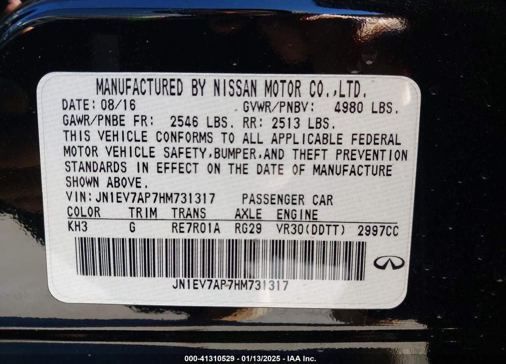 2017 INFINITI Q50 VIN: JN1EV7AP7HM731317