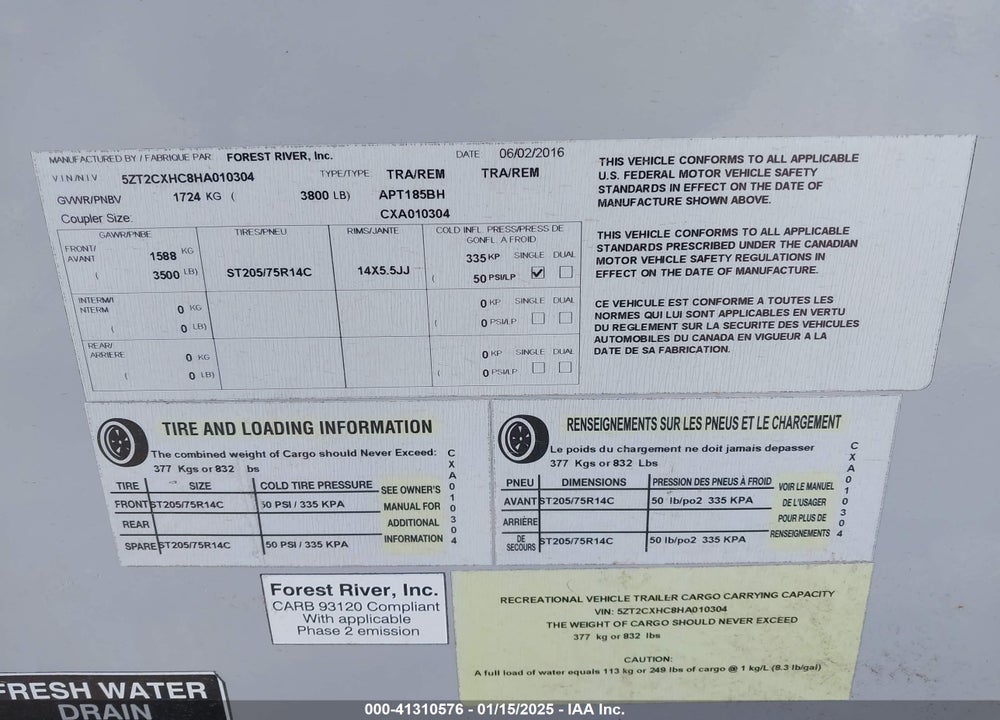 2017 COACHMEN APEX VIN: 5ZT2CXHC8HA010304