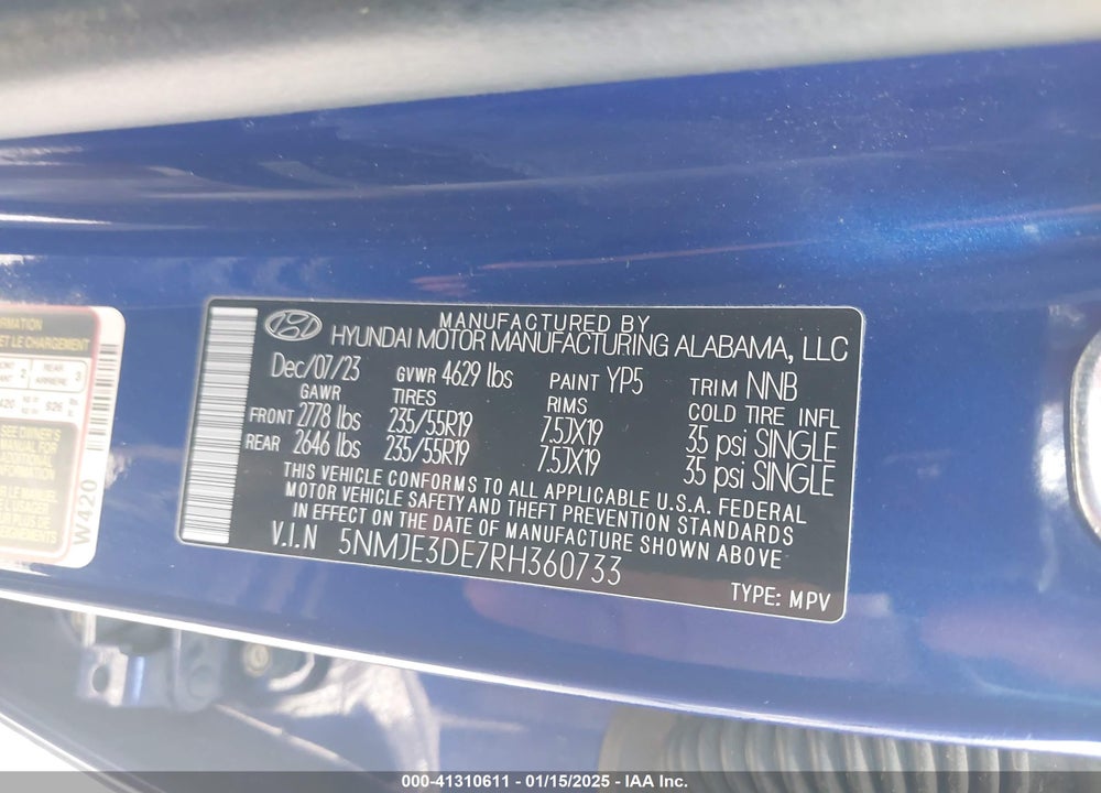 2024 HYUNDAI TUCSON VIN: 5NMJE3DE7RH360733