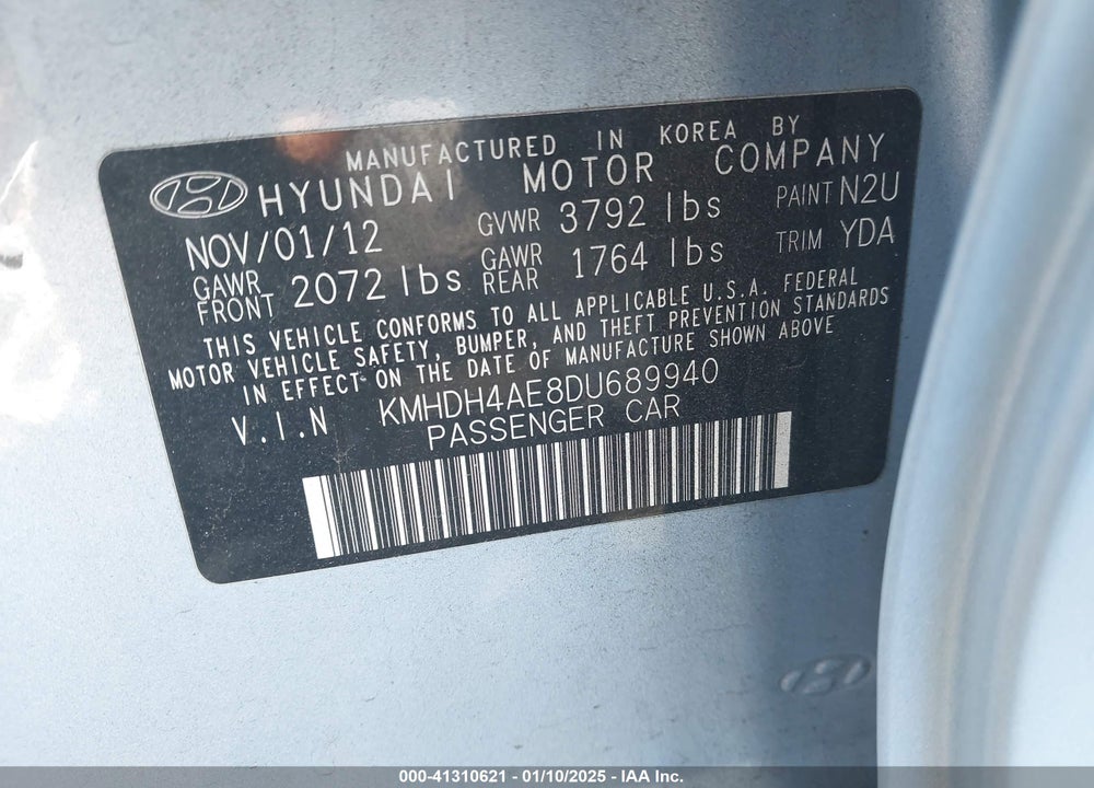 2013 HYUNDAI ELANTRA GLS VIN: KMHDH4AE8DU689940