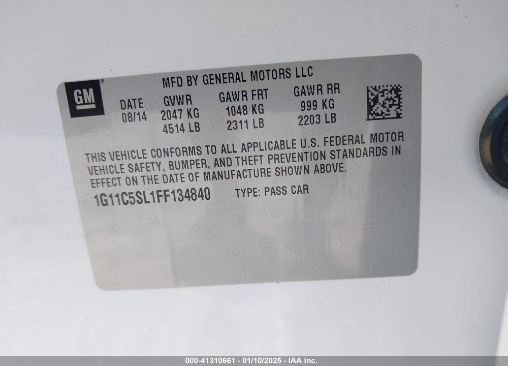 2015 CHEVROLET MALIBU VIN: 1G11C5SL1FF134840