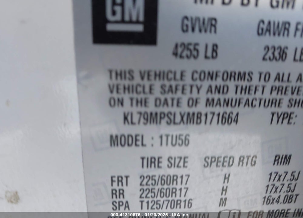 2021 CHEVROLET TRAILBLAZER VIN: KL79MPSLXMB171664