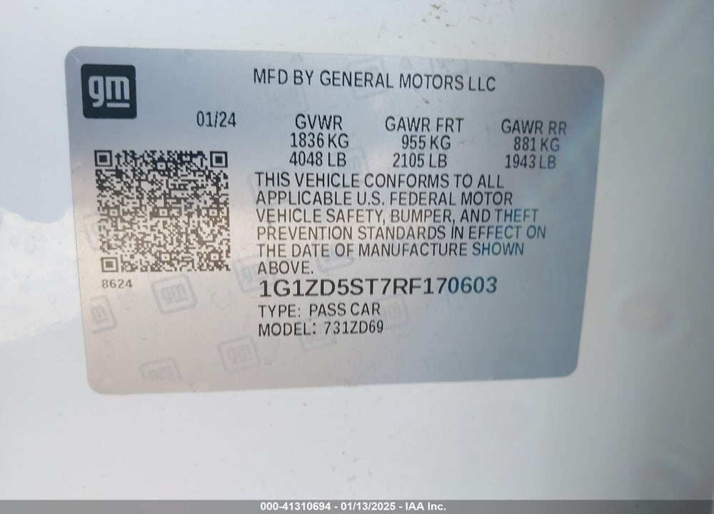 2024 CHEVROLET MALIBU VIN: 1G1ZD5ST7RF170603