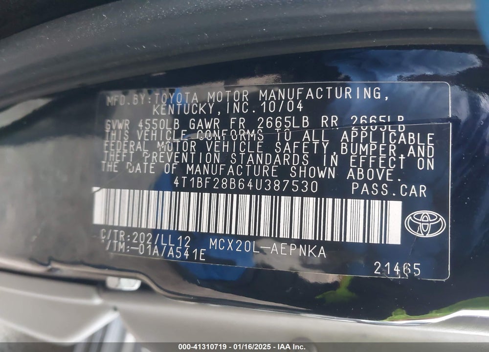 2004 TOYOTA AVALON XL VIN: 4T1BF28B64U387530