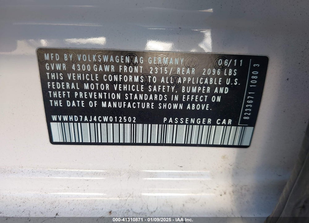 2012 VOLKSWAGEN GTI VIN: WVWHD7AJ4CW012502