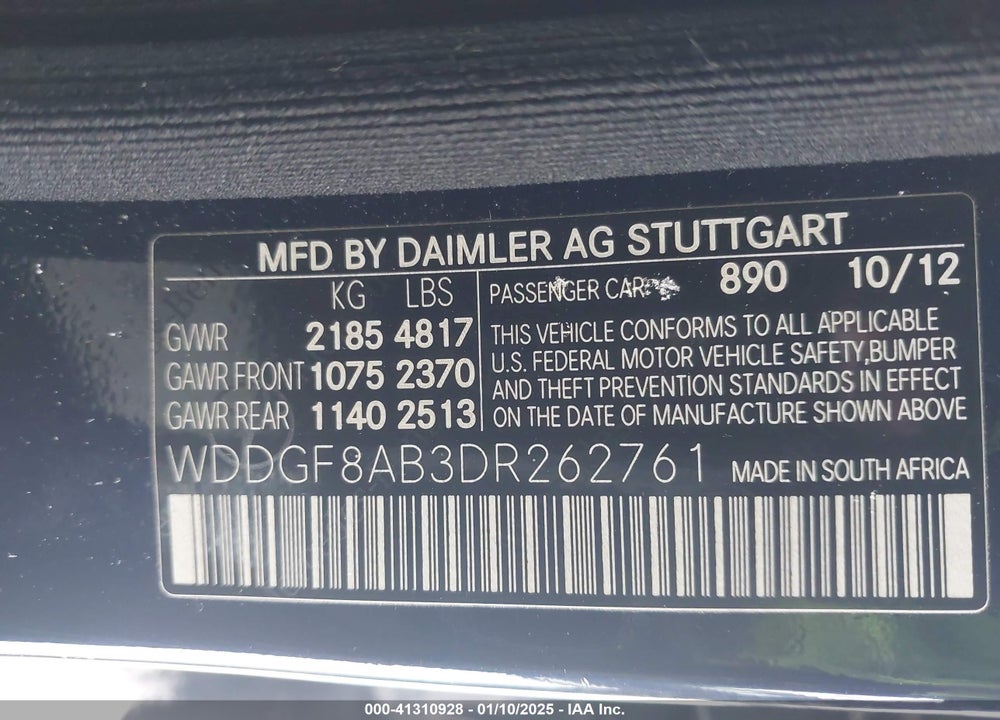 2013 MERCEDES-BENZ C VIN: WDDGF8AB3DR262761
