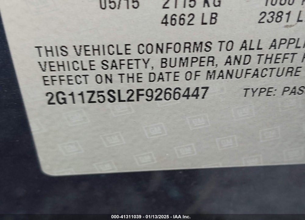 2015 CHEVROLET IMPALA LS VIN: 2G11Z5SL2F9266447