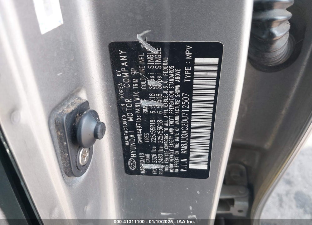 2013 HYUNDAI TUCSON VIN: KM8JU3AC2DU712507