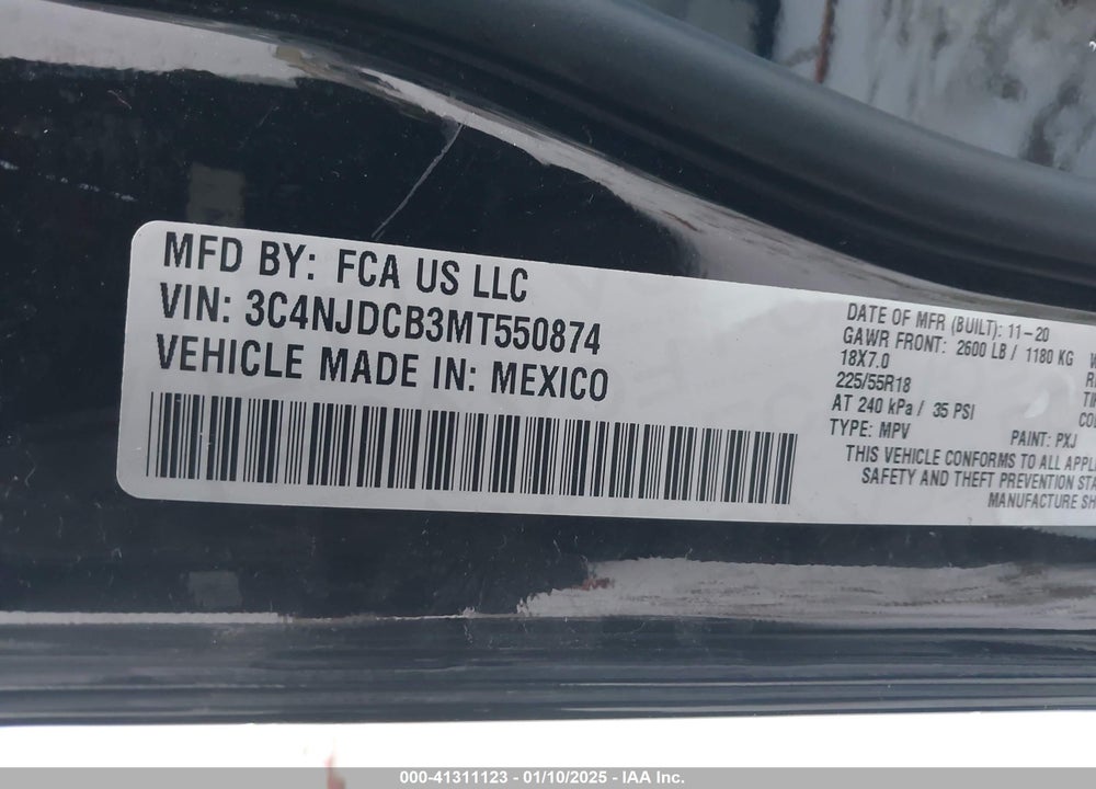2021 JEEP COMPASS VIN: 3C4NJDCB3MT550874