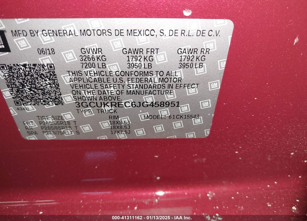 2018 CHEVROLET SILVERADO 1500 VIN: 3GCUKREC6JG458951