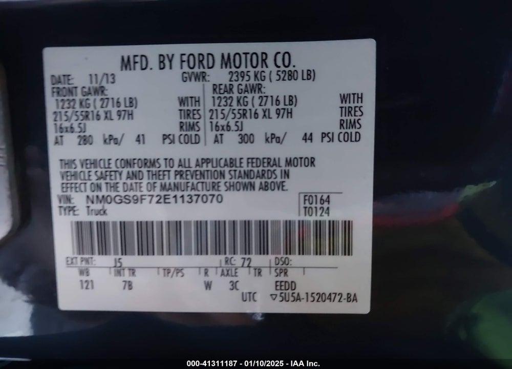 2014 FORD TRANSIT CONNECT XLT VIN: NM0GS9F72E1137070