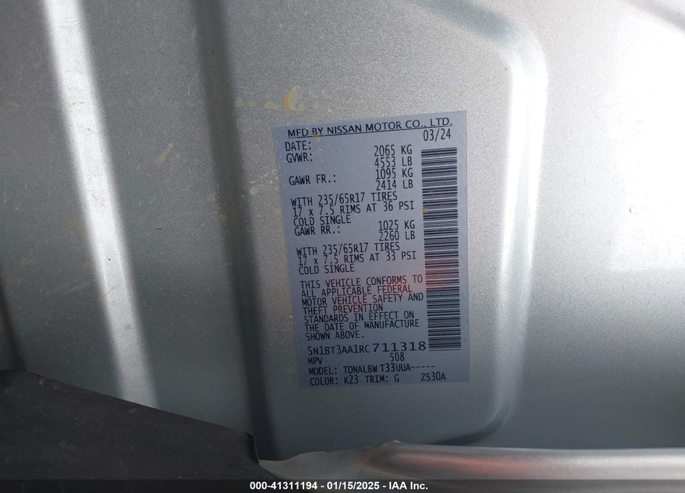 2024 NISSAN ROGUE VIN: 5N1BT3AA1RC711318