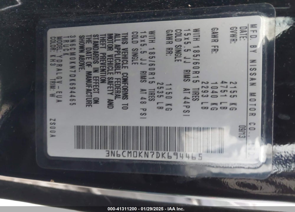 2013 NISSAN NV200 VIN: 3N6CM0KN7DK694465