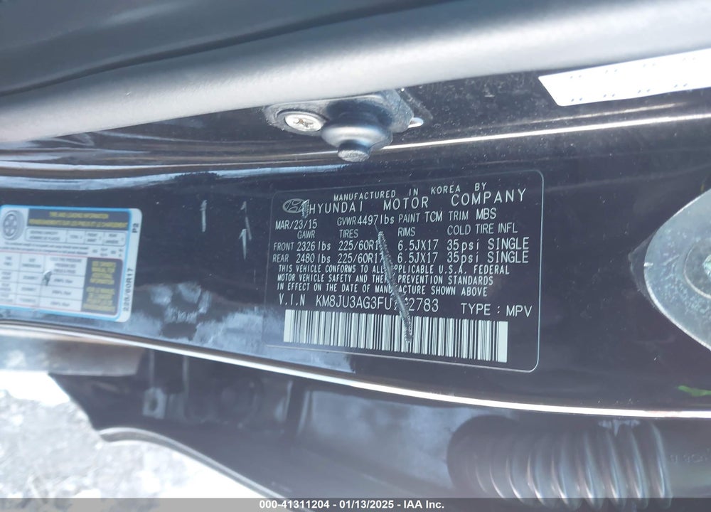 2015 HYUNDAI TUCSON VIN: KM8JU3AG3FU102783