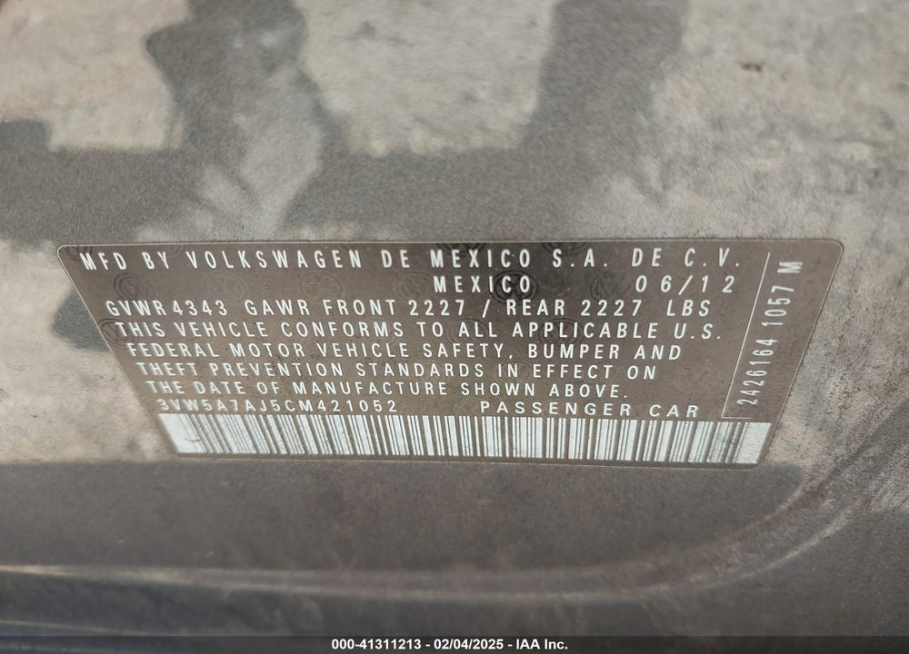 2012 VOLKSWAGEN GLI VIN: 3VW5A7AJ5CM421052