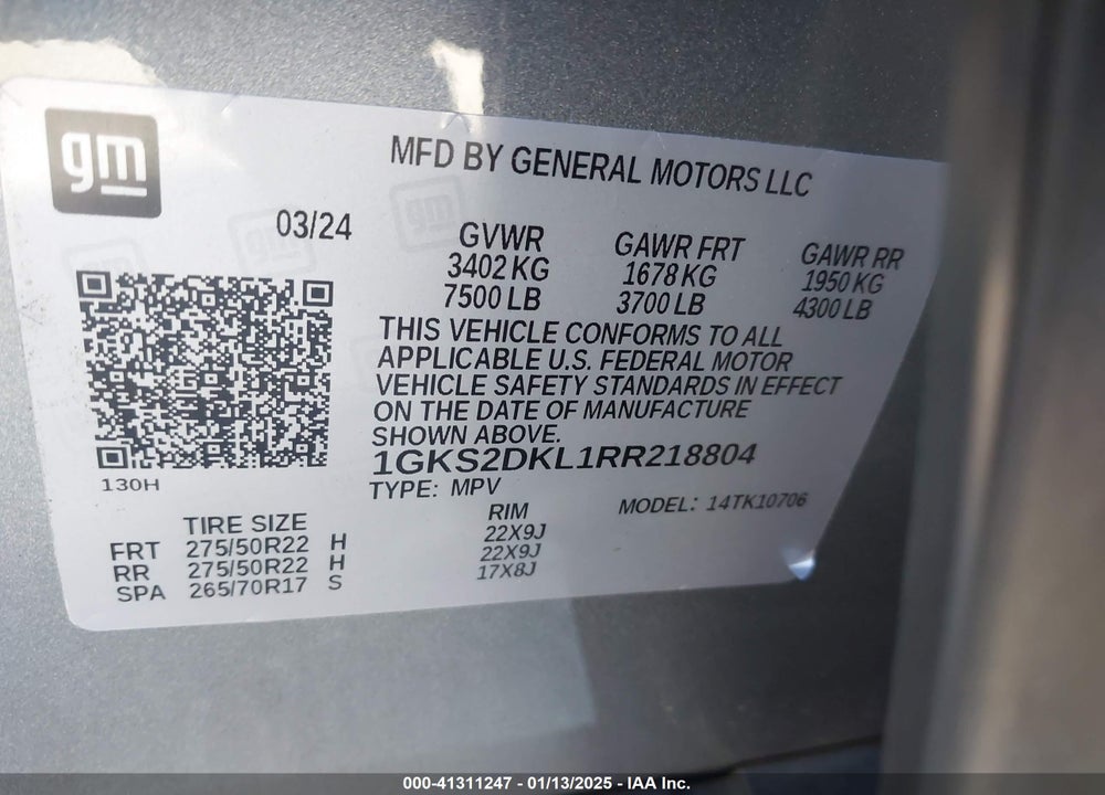 2024 GMC YUKON VIN: 1GKS2DKL1RR218804