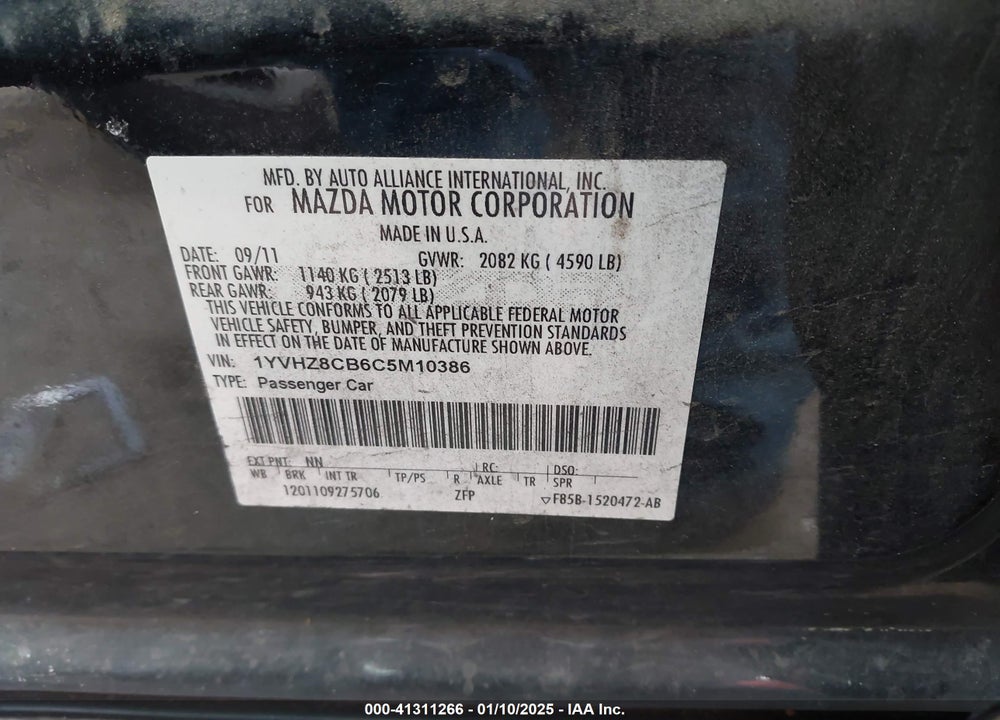 2012 MAZDA MAZDA6 VIN: 1YVHZ8CB6C5M10386