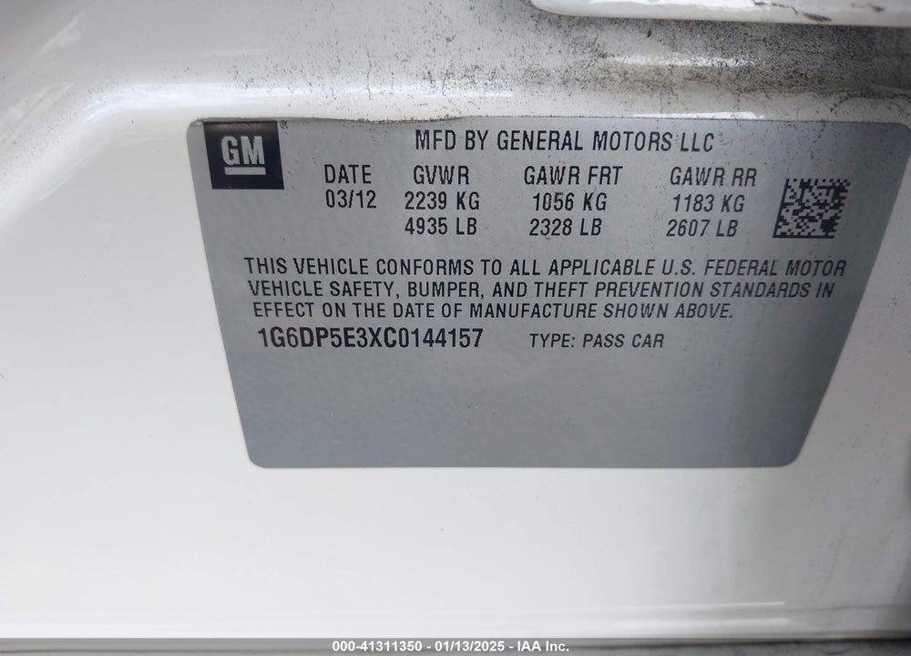 2012 CADILLAC CTS PREMIUM VIN: 1G6DP5E3XC0144157