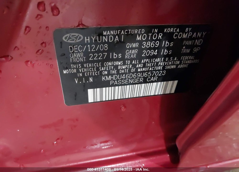 2009 HYUNDAI ELANTRA SE VIN: KMHDU46D69U657023