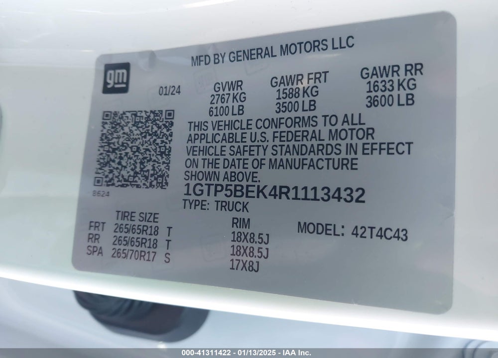 2024 GMC CANYON VIN: 1GTP5BEK4R1113432