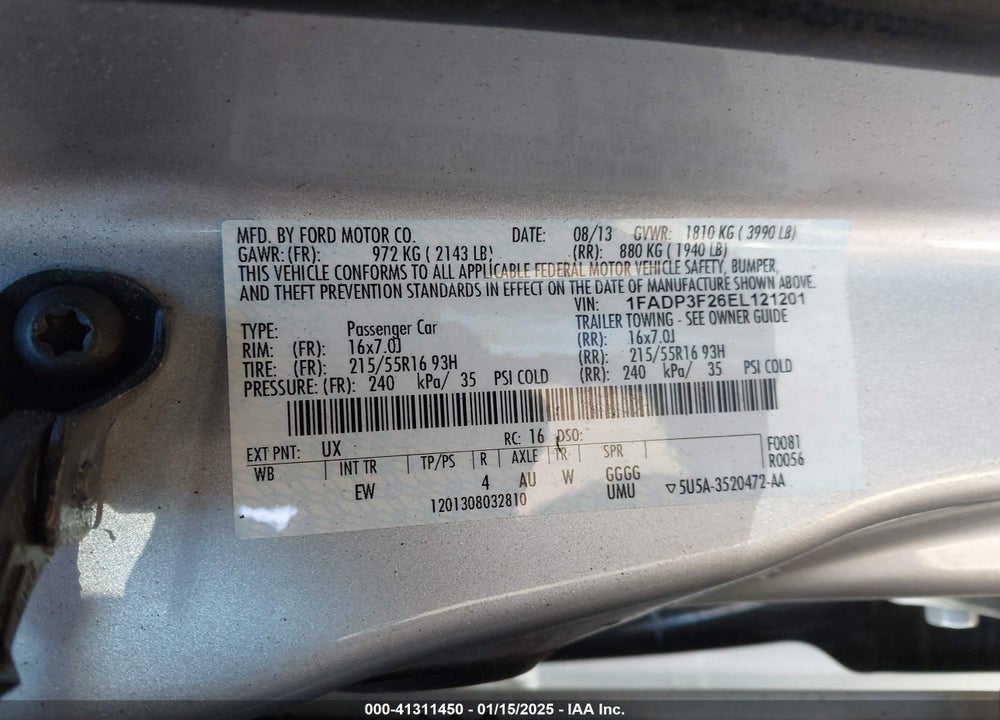 2014 FORD FOCUS VIN: 1FADP3F26EL121201