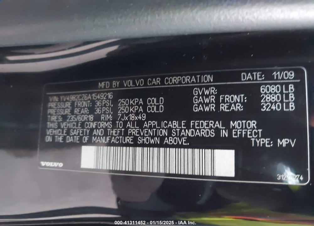 2010 VOLVO XC90 VIN: YV4982CZ6A1549216