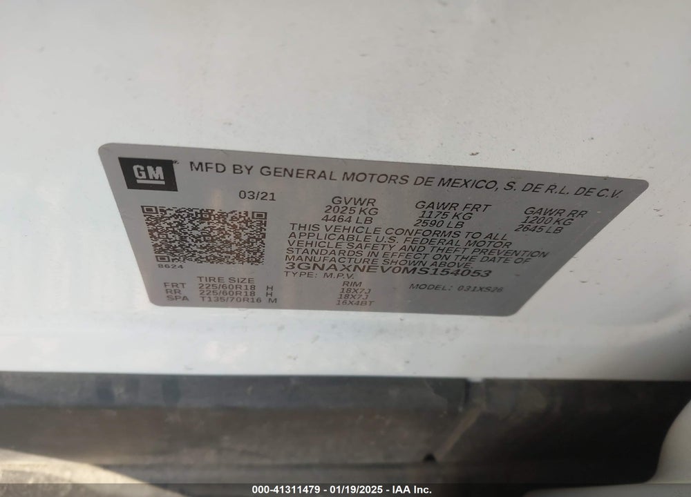 2021 CHEVROLET EQUINOX FWD PREMIER VIN: 3GNAXNEV0MS154053