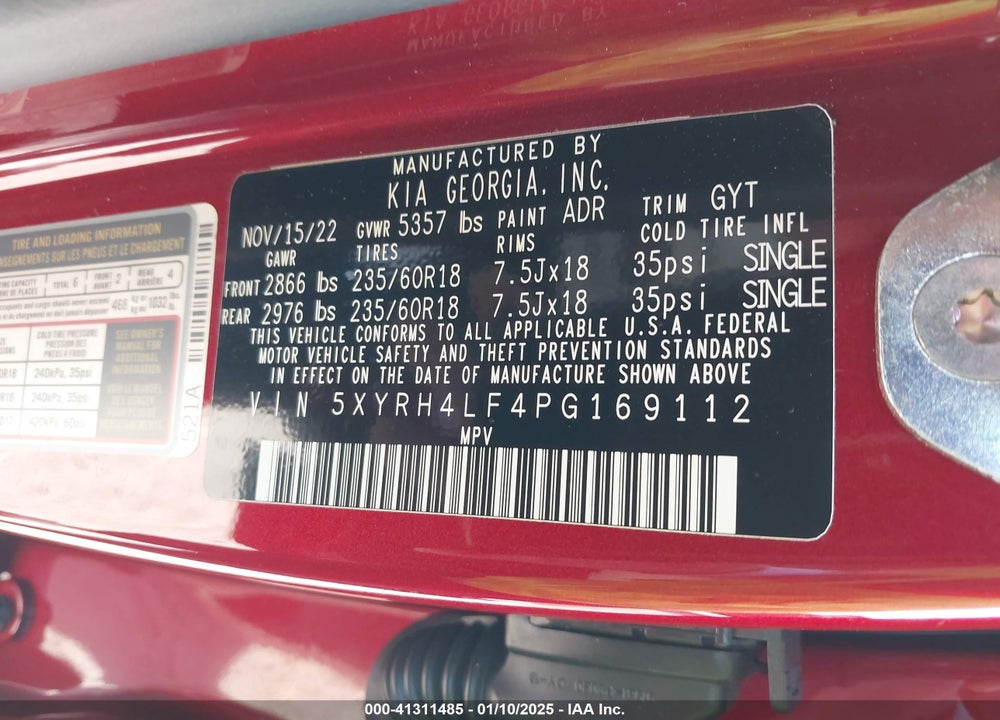 2023 KIA SORENTO EX VIN: 5XYRH4LF4PG169112