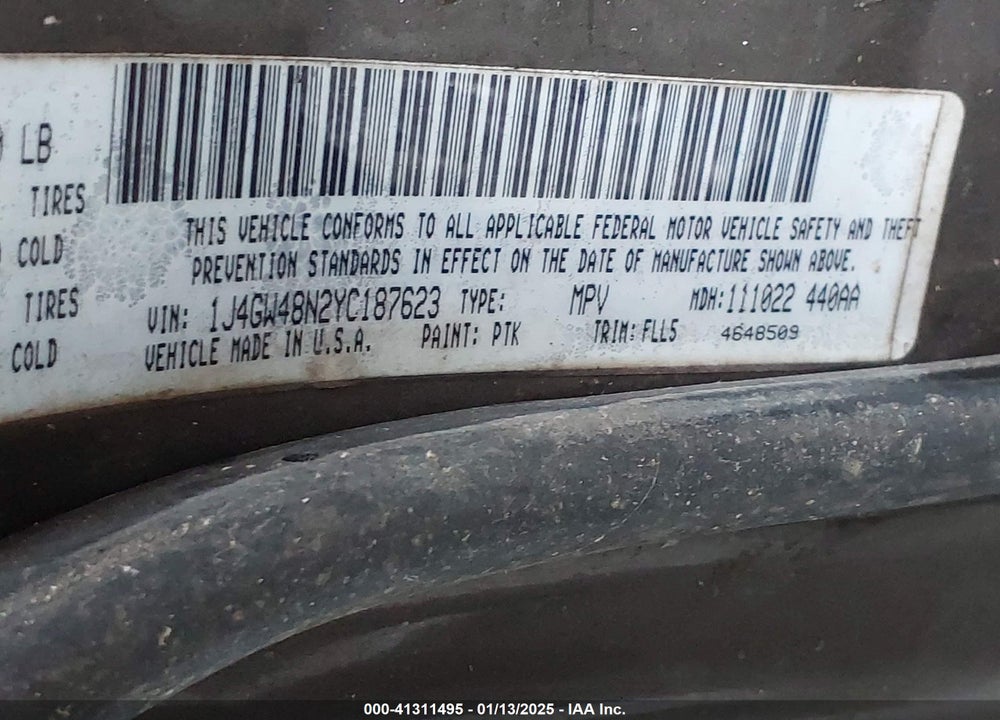 2000 JEEP GRAND CHEROKEE LAREDO VIN: 1J4GW48N2YC187623