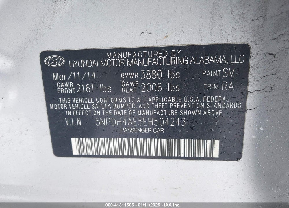 2014 HYUNDAI ELANTRA SE VIN: 5NPDH4AE5EH504243