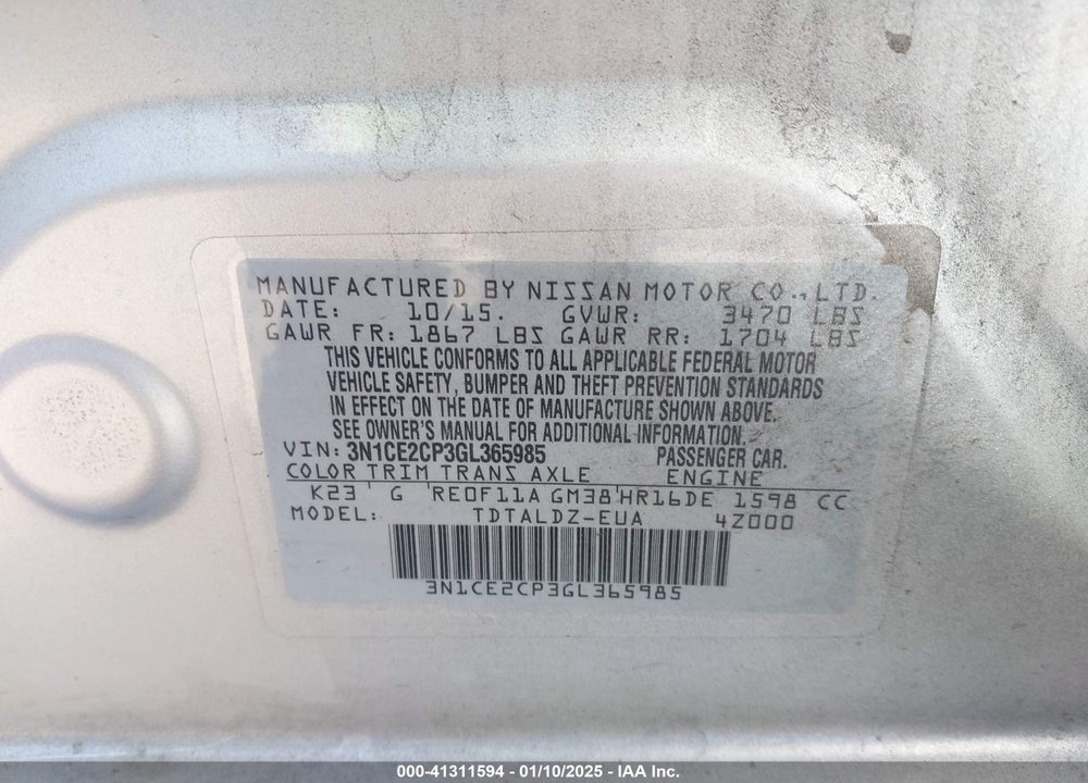 2016 NISSAN VERSA NOTE VIN: 3N1CE2CP3GL365985
