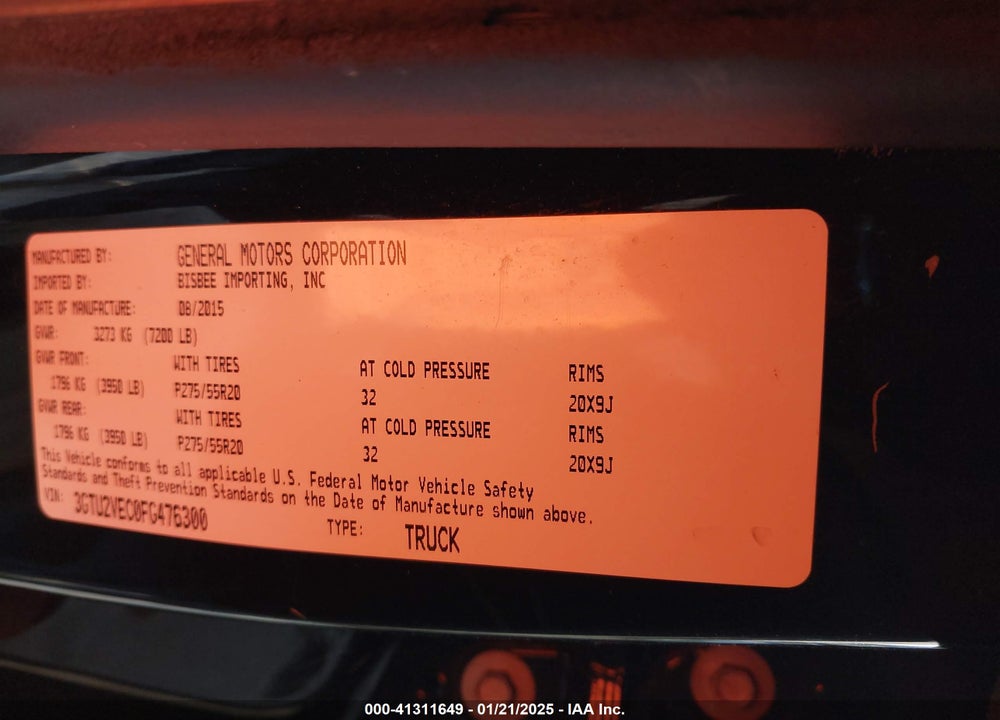 2015 GMC SIERRA VIN: 3GTU2VEC0FG476300