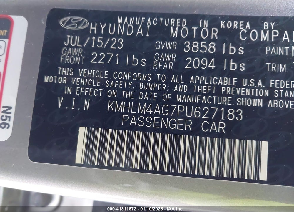 2023 HYUNDAI ELANTRA SEL VIN: KMHLM4AG7PU627183
