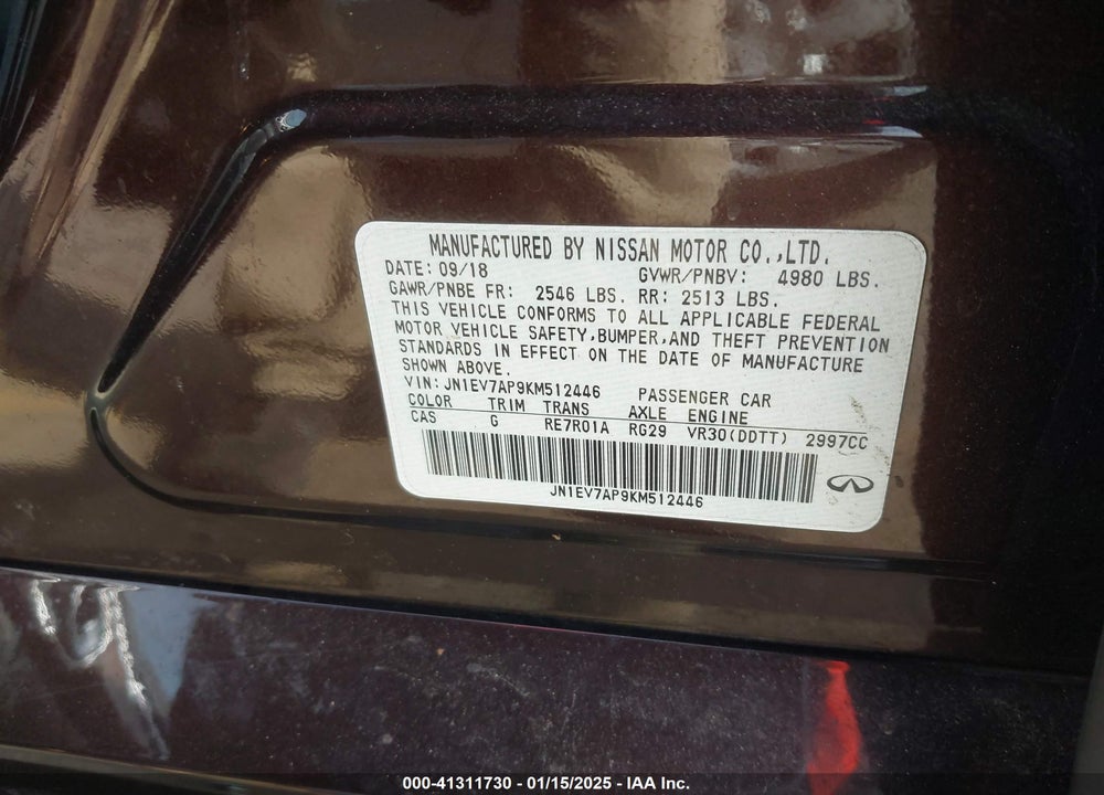 2019 INFINITI Q50 VIN: JN1EV7AP9KM512446
