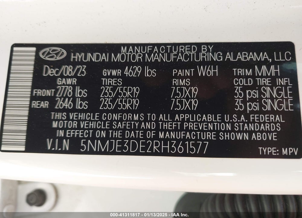 2024 HYUNDAI TUCSON LIMITED VIN: 5NMJE3DE2RH361577