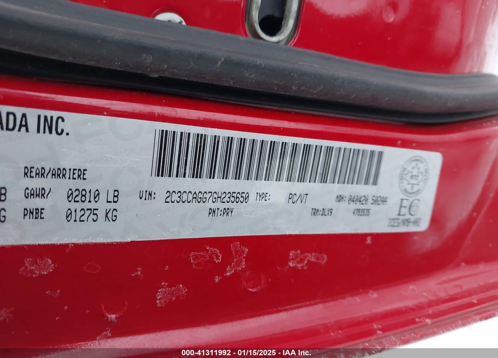 2016 CHRYSLER 300 VIN: 2C3CCAGG7GH235650