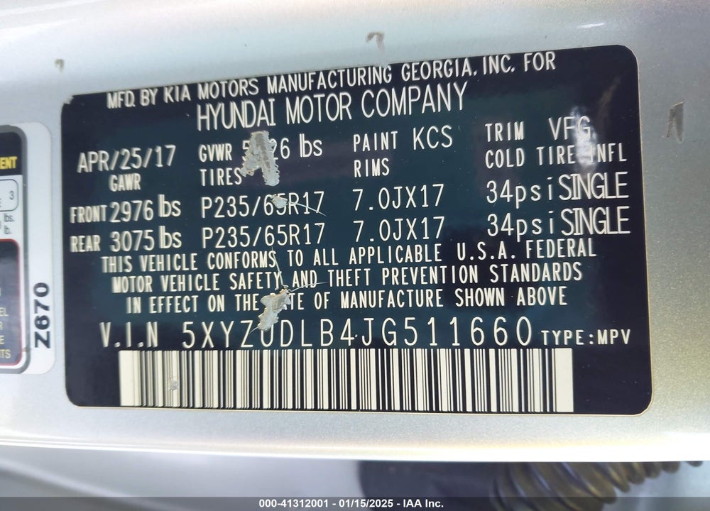 2018 HYUNDAI SANTA FE SPORT 2.4L VIN: 5XYZUDLB4JG511660