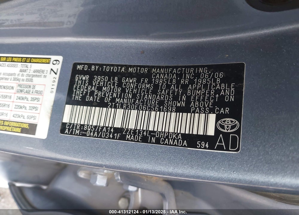 2006 TOYOTA MATRIX VIN: 2T1LR30E06C561698