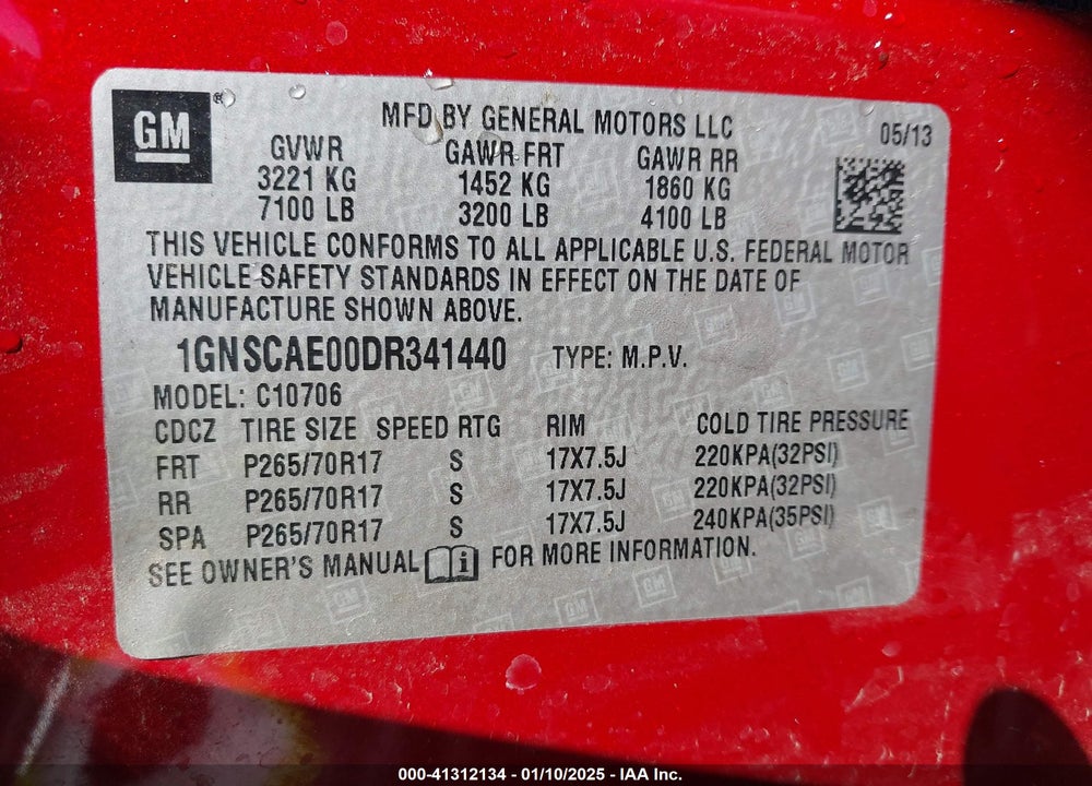 2013 CHEVROLET TAHOE LS VIN: 1GNSCAE00DR341440