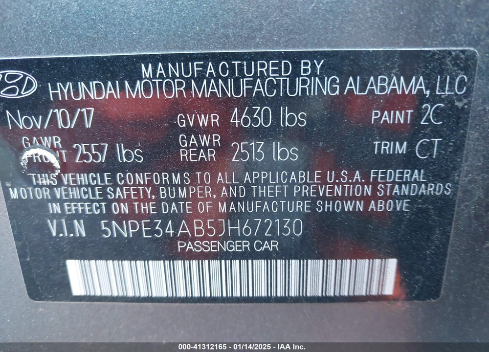 2018 HYUNDAI SONATA LIMITED 2.0T VIN: 5NPE34AB5JH672130