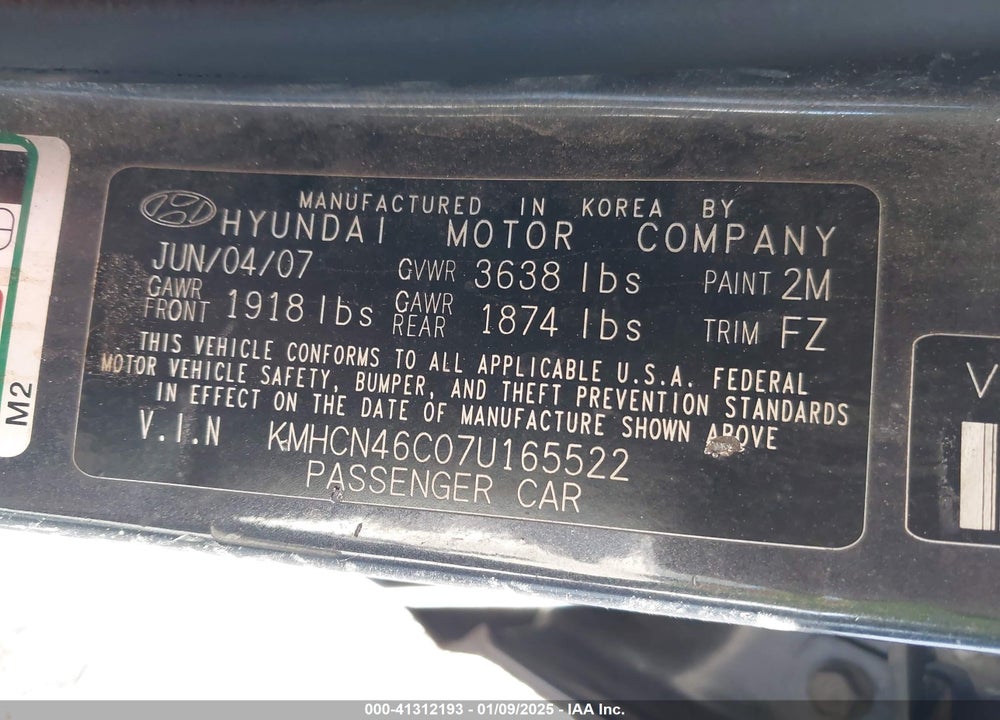 2007 HYUNDAI ACCENT GLS VIN: KMHCN46C07U165522