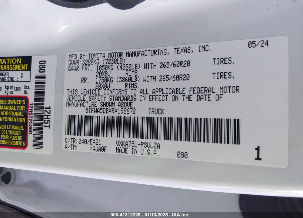 2024 TOYOTA TUNDRA LIMITED VIN: 5TFWA5DBXRX198672