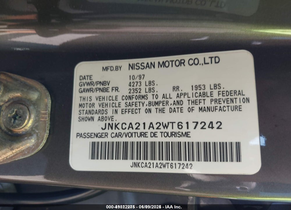 1998 INFINITI I30 STANDARD/TOURING VIN: JNKCA21A2WT617242