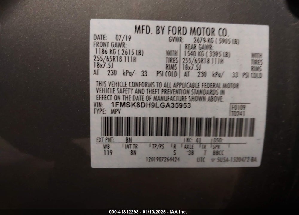 2020 FORD EXPLORER XLT VIN: 1FMSK8DH9LGA35953