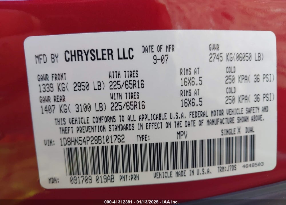 2008 DODGE GRAND CARAVAN SXT VIN: 1D8HN54P28B101762